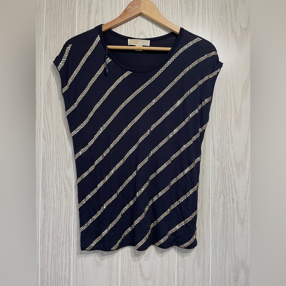 MICHAEL Michael Kors Tops - Michael Kors Top Navy Blue Gold Embellishment Size Medium